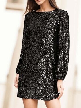 NWT Betsey Johnson Sequined Long Sleeve Mini Shift Dress
